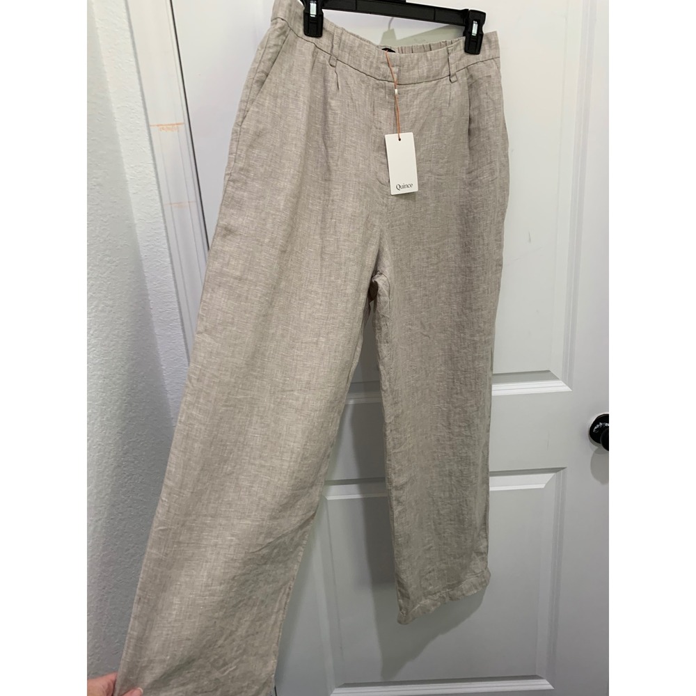 Quince 100% European Linen Wide Leg Pants Driftwood Beige Pleated Front NWT